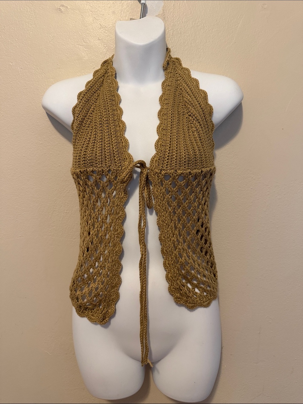 Fashion Nova Crochet Halter Vest in Light Brown